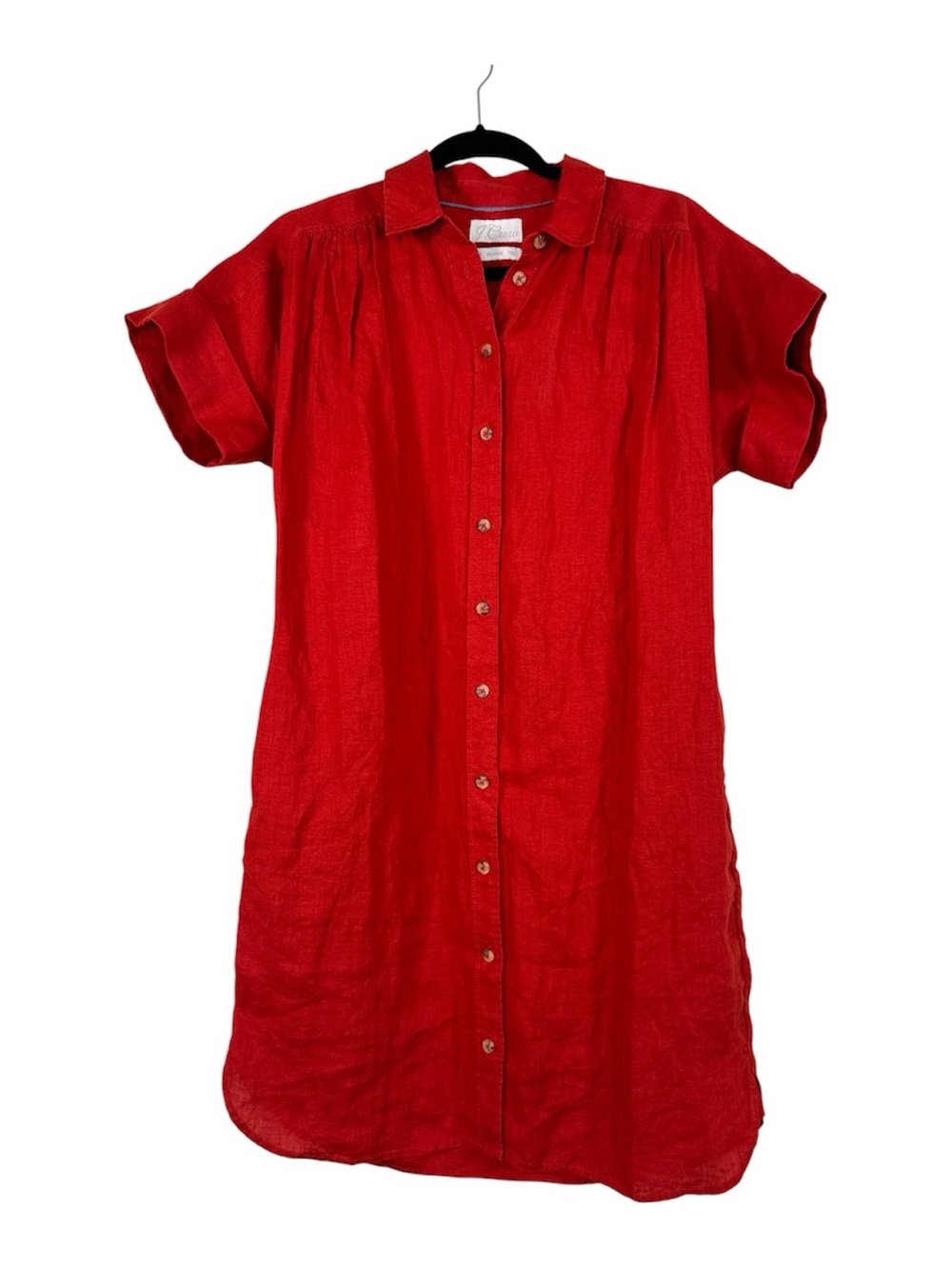 J Crew Orange Linen Short Sleeve Button Down Shirt Dress Womens XS Casual Mini